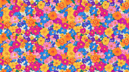 Vibrant seamless pattern of assorted colorful flowers ideal for textile design wallpaper or home decor