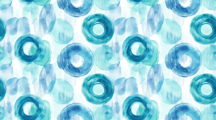 Seamless abstract pattern featuring soft cyan and pastel blue circles watercolor brush strokes for summer themed design retro trendy inspiration