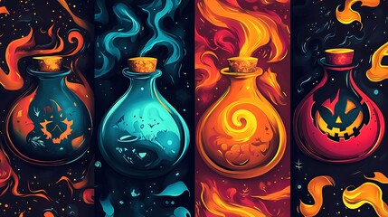 Halloween magical potion patterns with swirling colors