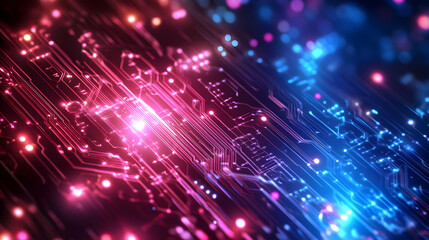 Vibrant streaks of pink and blue light moving rapidly, symbolizing data flow and futuristic communication.