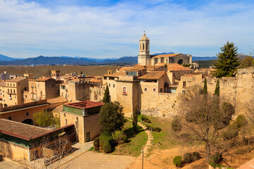Obraz premium Panoramic view of Girona viewed from the medieval city walls, Catalonia, Spain
