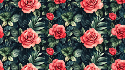 Seamless watercolor pattern featuring hand drawn roses and lush leaves perfect for textiles wallpaper and home decor