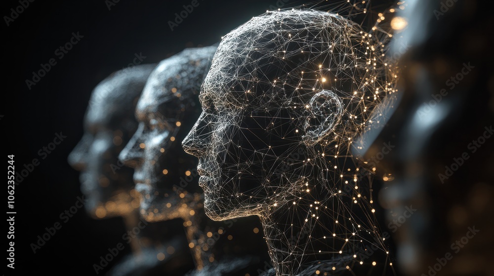 Aufkleber digital representation of interconnected human figures in a network.