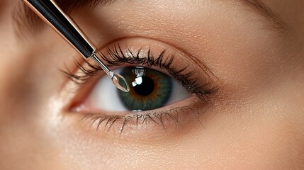 Closeup of a woman's eye receiving eye drops.