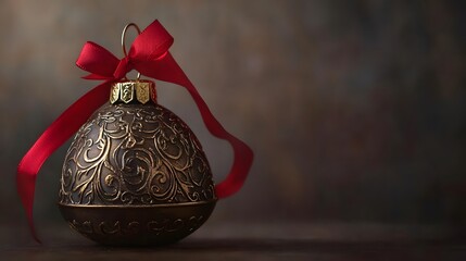 Christmas bell with ornate designs and a ribbon