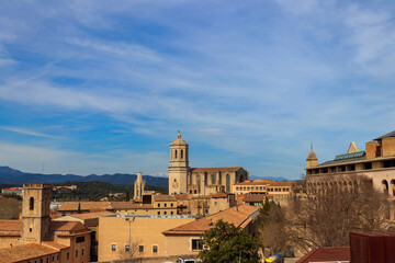 Obraz premium Panoramic view of Girona viewed from the medieval city walls, Catalonia, Spain