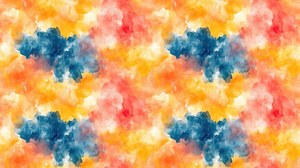 Seamless abstract pattern featuring unique monotype textures with a vibrant watercolor effect suitable for textiles and background design