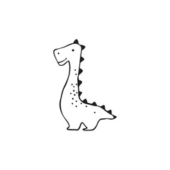 Dino hand-drawn vector illustration of a cute dinosaur in a simple, childish doodle sketch style, with a marker-drawn effect. For icon, print design for baby clothing. Isolate on a white background.