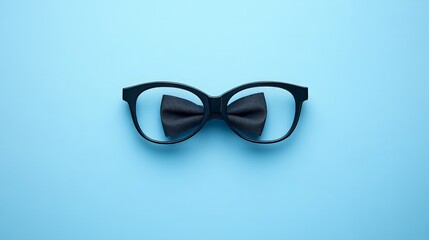 Fototapeta premium Black glasses, moustache, and bowtie on light blue background stock image