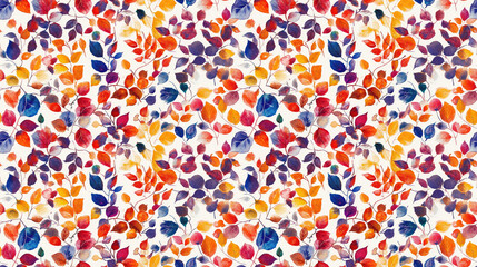Watercolor pattern featuring delicate leaves and vibrant flowers ideal for textiles and home decor