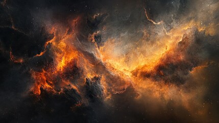 Fototapeta premium A vibrant, fiery nebula swirls with swirling smoke in deep space.