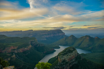 Fototapeta premium Blyde River Canyon with Three Rondavels peak, view of canyon with Blyde River in Mpumalanga south africa