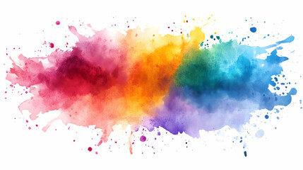 Fototapeta premium An artistic depiction of a vibrant rainbow-colored paint splash with energetic blends of red, yellow, green, blue, and purple on a white background.