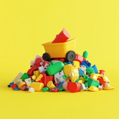 Obraz premium Colorful Toy Pile on Yellow Background