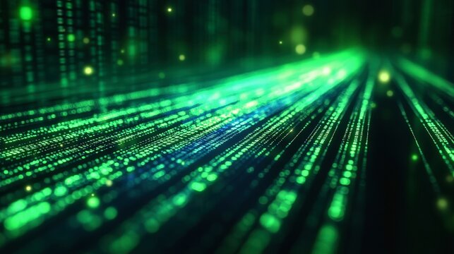 Futuristic Code Matrix with Green Lines on Dark Background