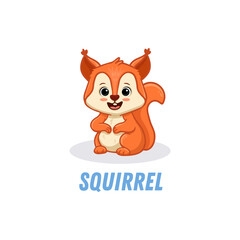 Cute cartoon squirrel isolated on white. Funny squirrel in flat style. Squirrel for cards, magazins, banners. Forest animal. Vector illustration