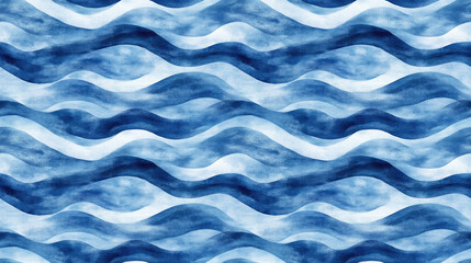 Fototapeta premium Blue watercolor wavy stripe seamless pattern hand drawn monochrome design for wallpaper and fabric suitable for children s decor