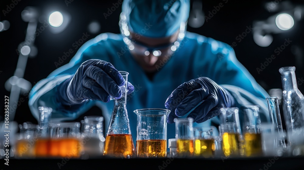 Poster scientist conducting experiment in laboratory setting
