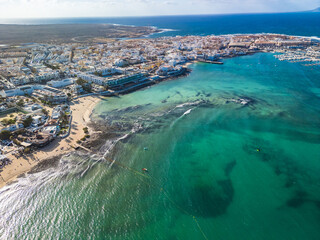 Aerial drone view of Corralejo, Fuerteventura, Canary Islands, Spain