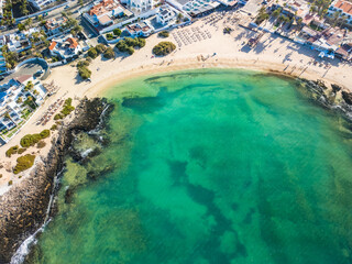 Aerial drone view of Corralejo, Fuerteventura, Canary Islands, Spain