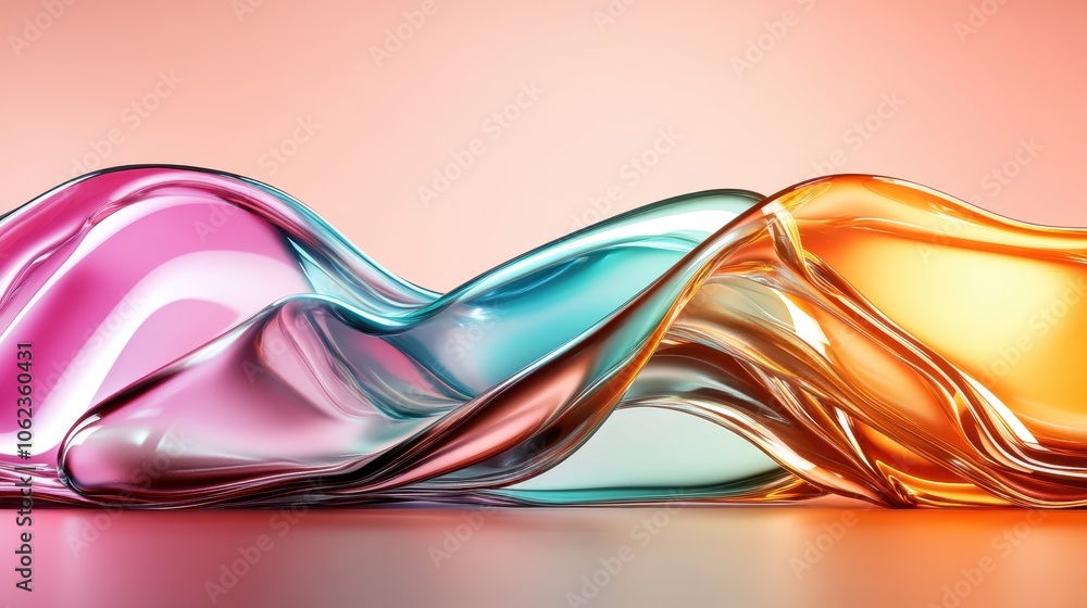 Poster two intertwined glass waves flowing in vivid colors create an abstract composition that appears to c