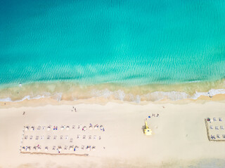 Obraz premium Aerial drone view of Costa Calma beach during the sunset,Fuerteventura, Canary Islands