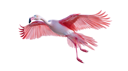 Elegant Flamingo in Flight Against a Clear Background: A Stunning Representation of Nature's Beauty for Wildlife and Art Enthusiasts