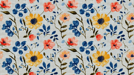 Seamless floral print pattern on textured fabric ideal for background design