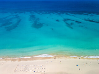 Aerial drone view of Costa Calma beach during the sunset,Fuerteventura, Canary Islands