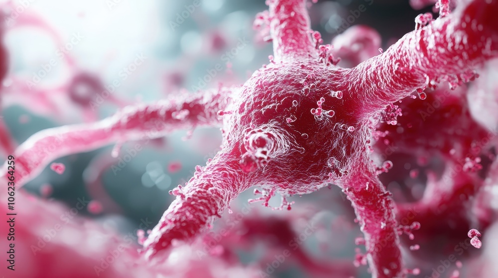 Poster a highly detailed close-up of a microscopic red cell structure, showcasing intricate details and tex