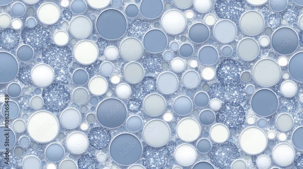 Poster an abstract design showcases a winter-themed background filled with numerous circles in different si