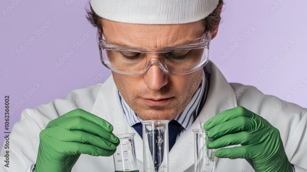 Poster scientist conducts experiment in laboratory setting