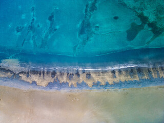 Aerial drone view of Las Playitas fishing town and the beach, Fuerteventura, Canary Islands