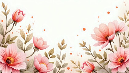 Floral background featuring pink flowers and leaves with decorative dots for invitations or card designs