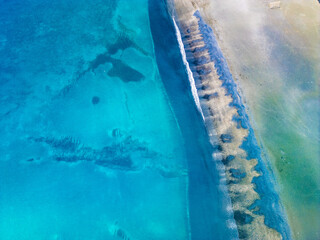 Aerial drone view of Las Playitas fishing town and the beach, Fuerteventura, Canary Islands
