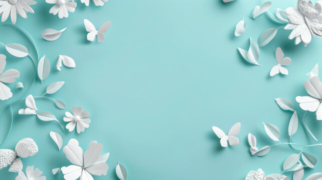 Elegant arrangement of white butterflies and flowers on a turquoise background for a supportive community message template