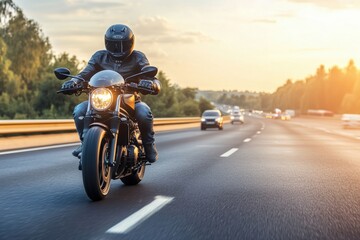 Highway journey with motorcyclist maintaining steady pace
