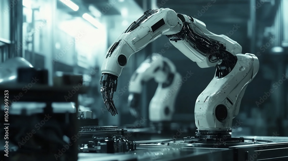 Aufkleber Robotic arms working in a factory setting, demonstrating automation and advanced technology.