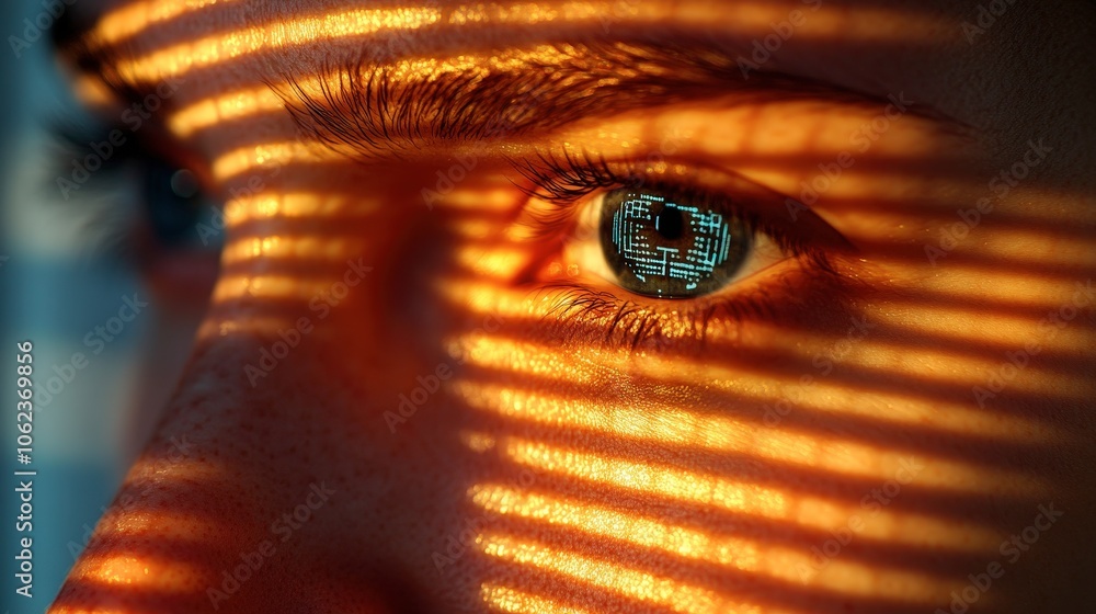 Poster close-up of biometric face scan in modern security context
