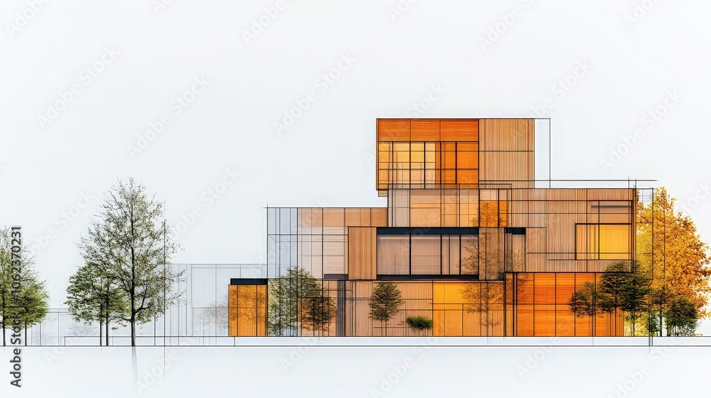 Poster modern urban architecture front view design