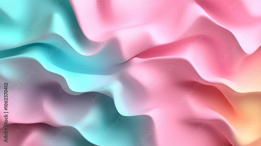 Poster a serene image of fabric-like folds in pastel waves of color, creating a soothing and tranquil appea