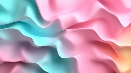 Obraz premium A serene image of fabric-like folds in pastel waves of color, creating a soothing and tranquil appearance with soft pink, blue, and orange hues.