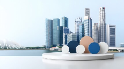 The  showcases  skyline with social media icons and interconnected human shapes symbolizing innovation in corporate finance.