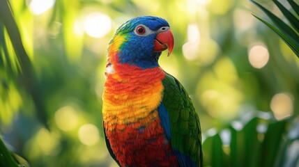 Naklejka premium Colorful Exotic Bird with Vibrant Feathers Close-Up