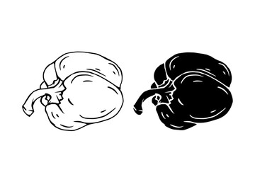Line sketch, stamp, stencil of sweet pepper vegetables. Vector graphics.