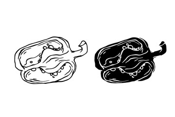 Line sketch, stamp, stencil of sweet pepper vegetables. Vector graphics.