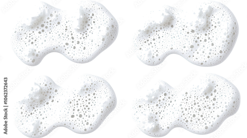 Poster set of foam cleanser textures isolated on a transparent background generative ai