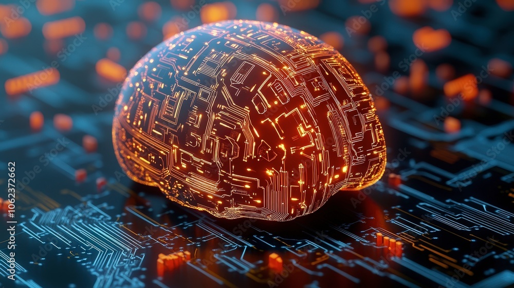 Poster digital brain concept with circuits and technology