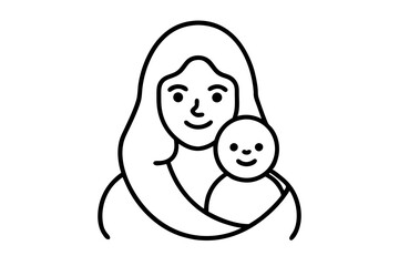 Mother and Child line art Vector Illustration 