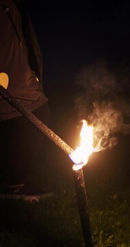 Night Torch Flame | 4K Raw Video with Subtle Color Grading | Vertical